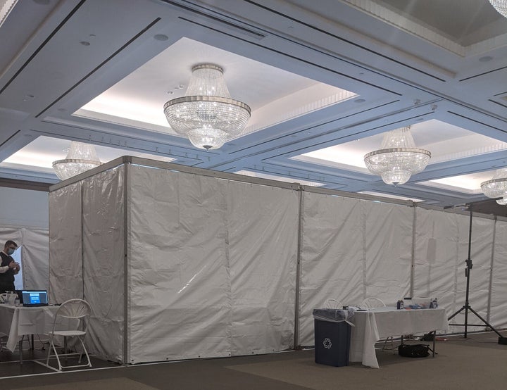 Nurse Brittany Lute was vaccinated in a ballroom in the Cleveland Clinic Intercontinental Hotel.