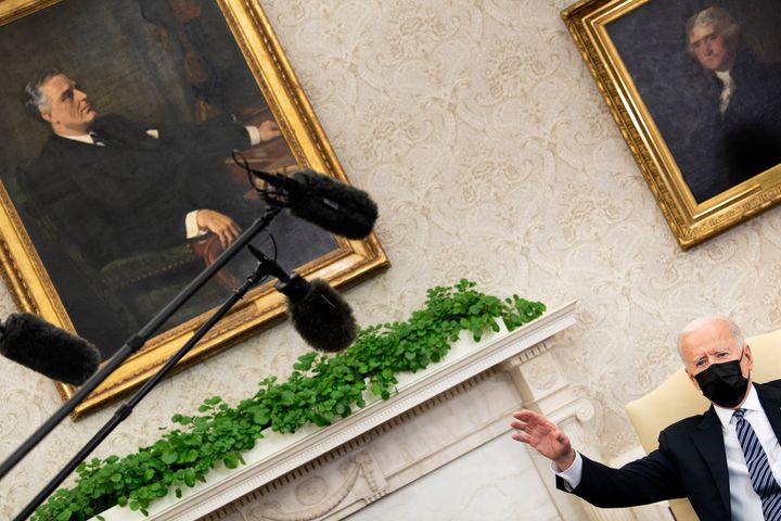Biden hung portraits of Franklin Roosevelt and Thomas Jefferson in the Oval Office.
