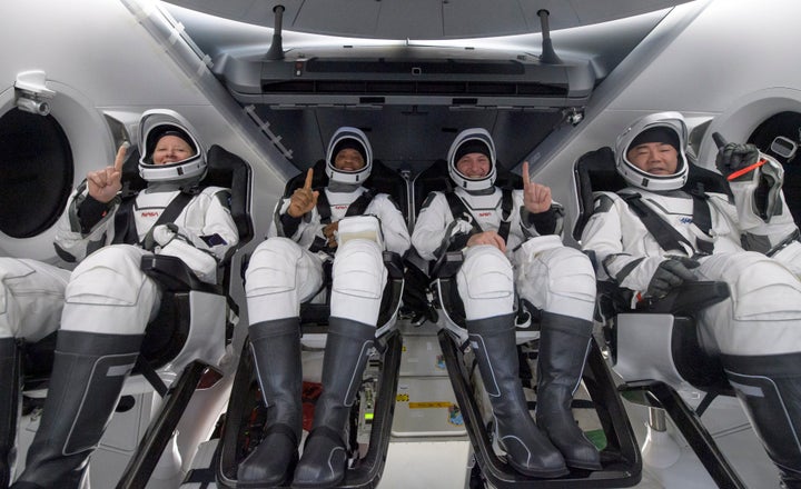 PANAMA CITY, FL. - MAY 02: In this NASA handout, NASA astronauts Shannon Walker, left, Victor Glover, Mike Hopkins, and Japan