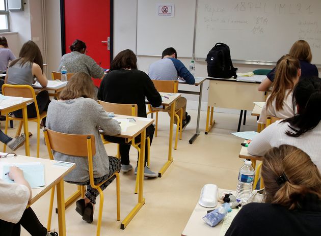 Une classe de lycéens lors des épreuves du baccalauréat en juin 2018 , à Paris