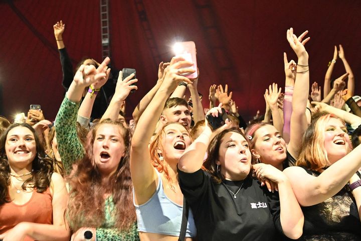 Fans watch Blossoms perform at a live music concert hosted by Festival Republic in Sefton Park in Liverpool.