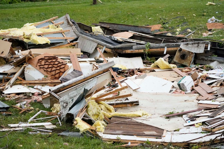 The remains of a mobile home are shown early Monday, May 3, 2021, in Yazoo County, Miss.