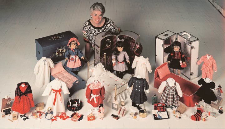 American Girl founder Pleasant Rowland with the first three dolls -- Kirsten Larson, Samantha Parkington and Molly McIntire -- which were introduced in 1986.