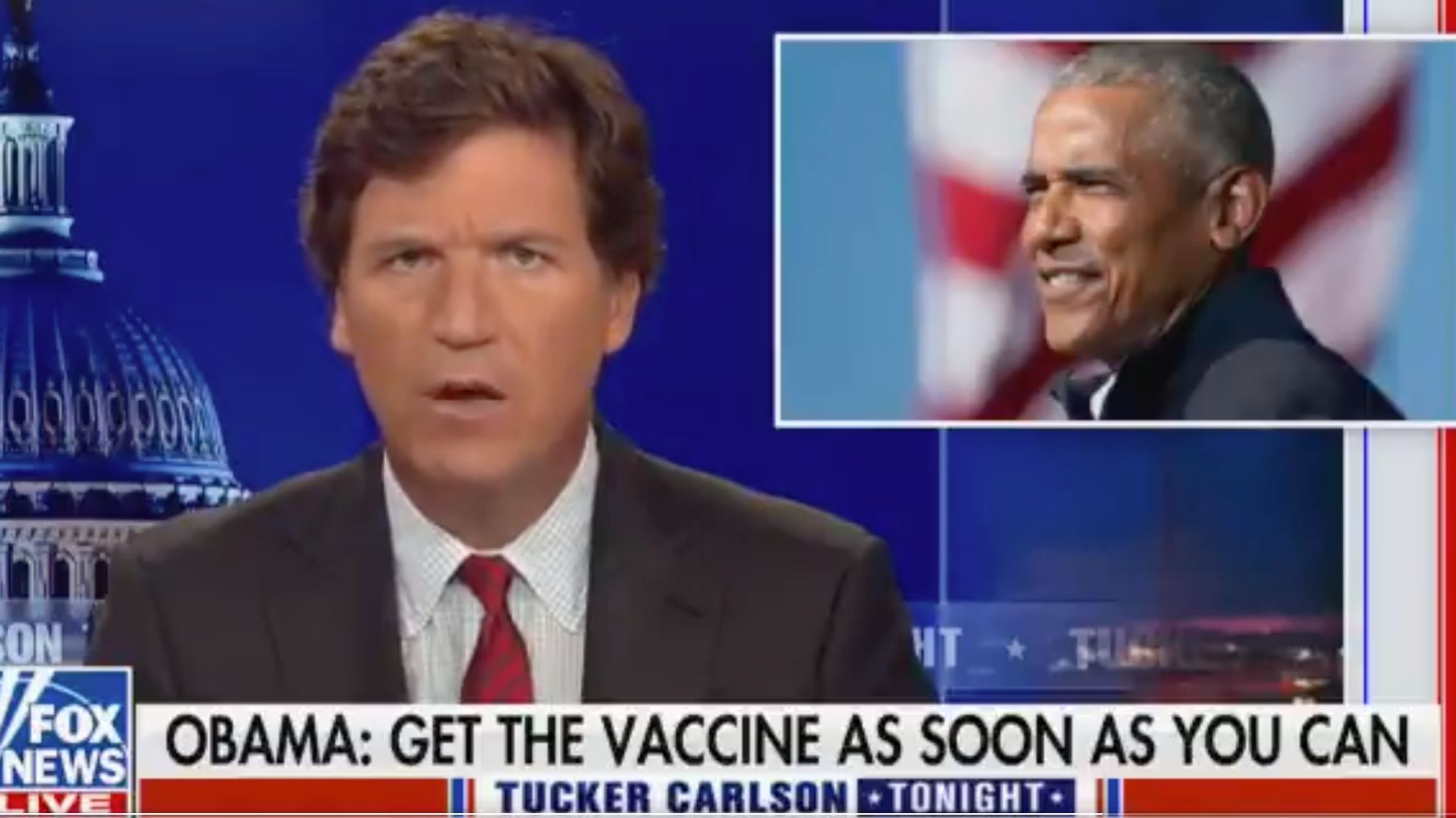 Tucker Carlson’s Vaccine Attack On ‘Creepy’ Barack Obama Gets Flipped Back On Him
