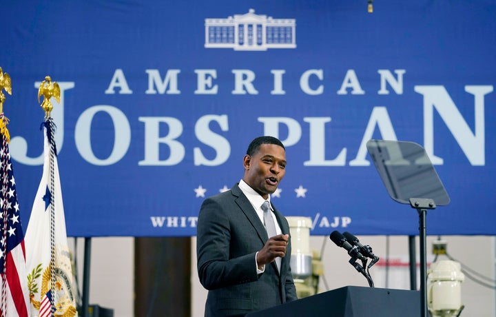 EPA Administrator Michael Regan speaks at Guilford Technical Community College, Monday, April 19, 2021, in Jamestown, N.C., about the Biden administration's American Jobs Plan.