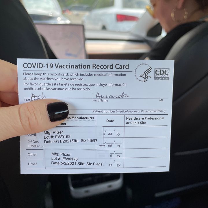 "The best experience I’ve had at a Six Flags," Amanda Ach said of her COVID-19 vaccine at the amusement park in Bowie, Maryland.