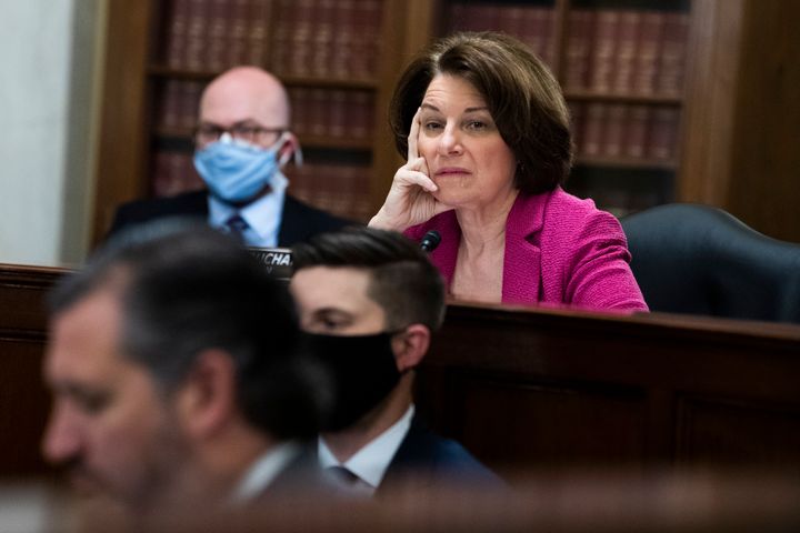 Senate Rules Committee Chairwoman Amy Klobuchar (D-Minn.) presides over the first Senate hearing for the For The People Act on March 24.