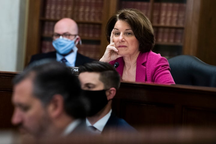 Senate Rules Committee Chairwoman Amy Klobuchar (D-Minn.) presides over the first Senate hearing for the For The People Act on March 24.