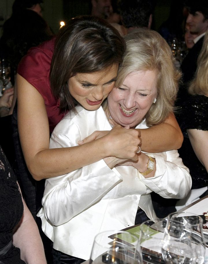 Actress Mariska Hargitay hugs Fairstein at the Bon Appetit Supper Club and Cafe on October 26, 2008, in New York City at the annual Joyful Heart Foundation Dinner. Fairstein served on the board of Joyful Heart, which Hargitay founded.
