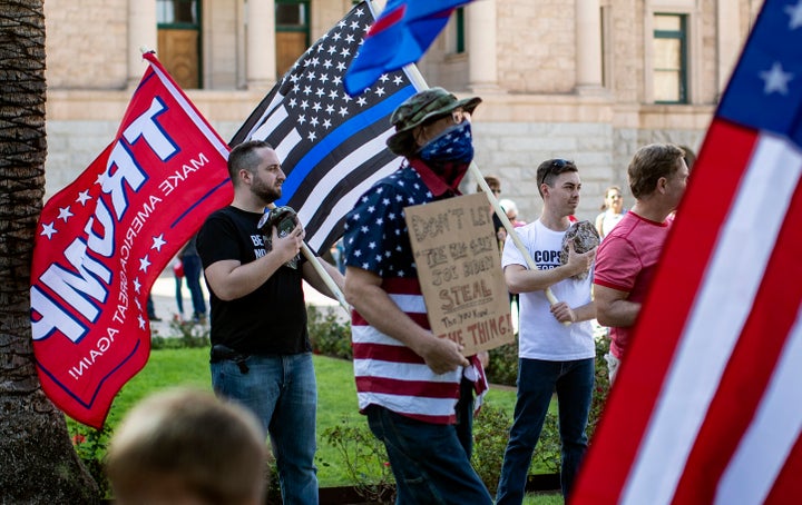 Trump supporters attend a "Stop The Steal" rally just hours after Joe Biden was named president-elect on Nov. 7, 2020, at the