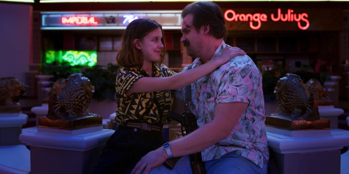 Millie Bobby Brown (left) and David Harbour in Season 3 of "Stranger Things."