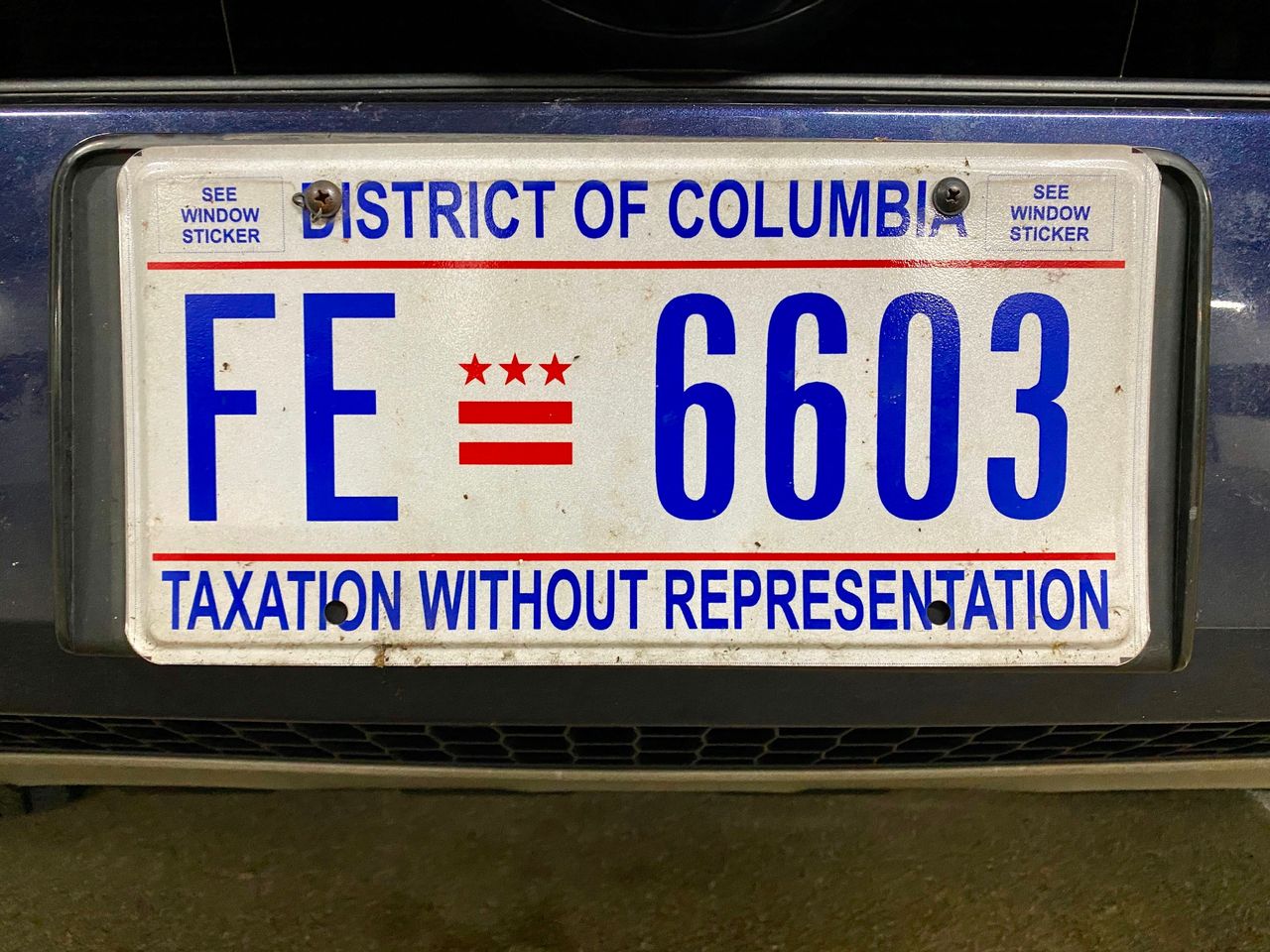 A D.C. license plates bear the phrase "Taxation Without Representation," repurposing the popular rallying cry of the American Revolution to note that D.C. residents pay more in federal income taxes than residents of 22 states, but do not enjoy the representation that comes with statehood.