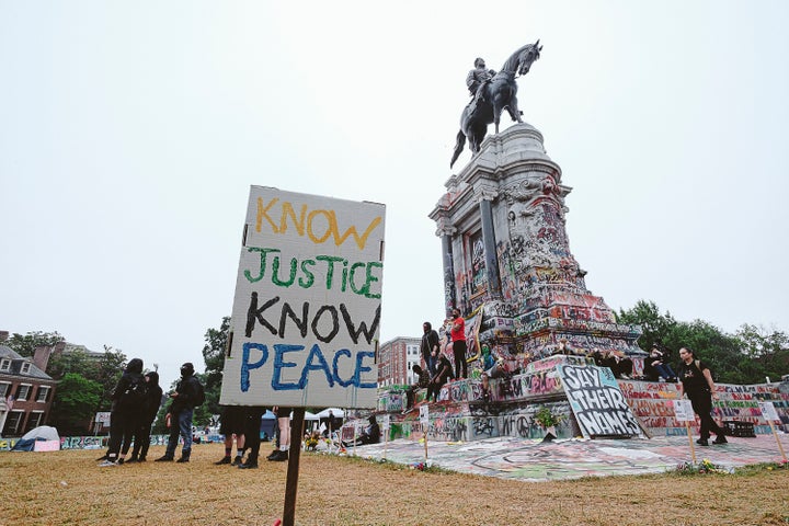 Confederate monuments like this statue of Robert E. Lee, pictured in June 2020 in Richmond, Virginia, have become a political flashpoint as Donald Trump has tightened his grip on the Republican Party.