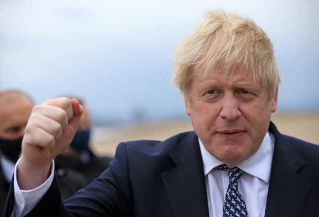 Boris Johnson, le 3 mai 2021, fait campagne pour l'élection à Hartlepool