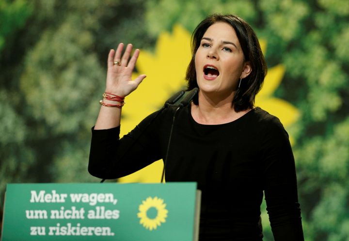 La líder de Los Verdes alemanes, Annalena Baerbock, durante un acto con su militancia en Bielefeld.