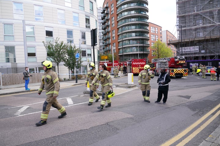 Firefighters at the scene in New Providence Wharf in London.