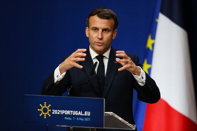 Emmanuel Macron lors d'une conférence de presse à Porto, le 8 mai 2021.