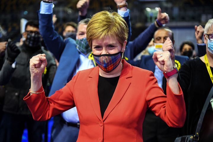 Scotland's First Minister and leader of the Scottish National Party (SNP), Nicola Sturgeon reacts after being declared the winner of the Glasgow Southside seat 