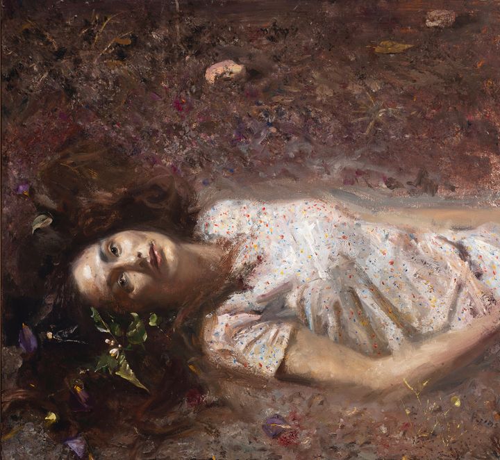 Γυναίκα ξαπλωμένη στο χώμα, 2018. Λάδι σε καμβά 60 X 65,5 εκ. Συλλογή Μπάμπη Ηλιόπουλου