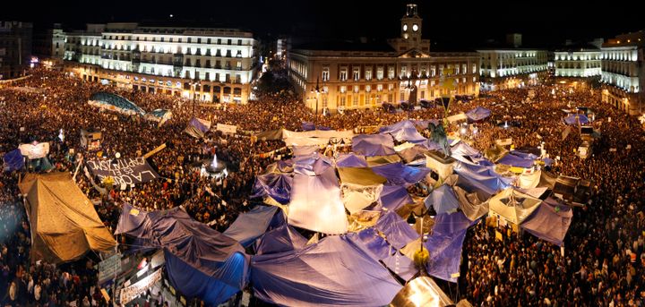 Vista de la acampada en la Puerta del Sol de Madrid, el 20 de mayo de 2011. 