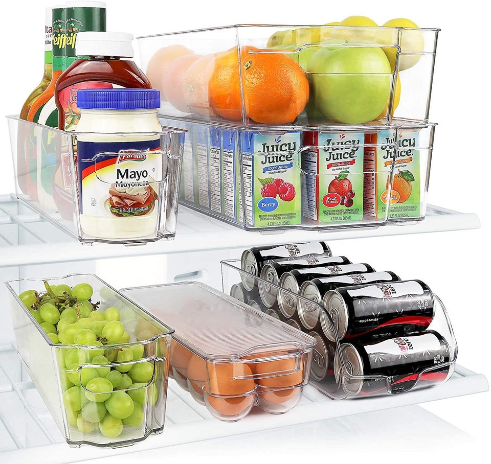 Fullstar Fridge Organisers Bins [Set of 4] Fridge Storage Containers - Clear Fridge Storage Containers with Handles Kitchen Pantry Organizers and