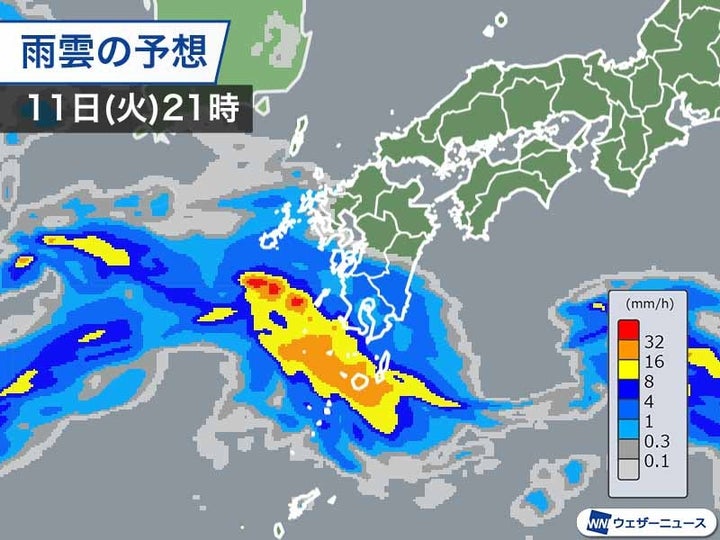 11日(火)夜の雨の予想