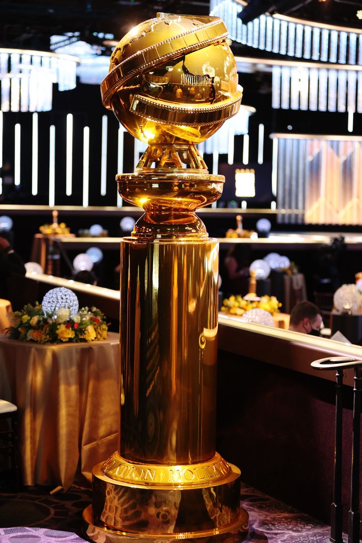A Golden Globe Award is displayed at the 78th Annual Golden Globe Awards 2021.