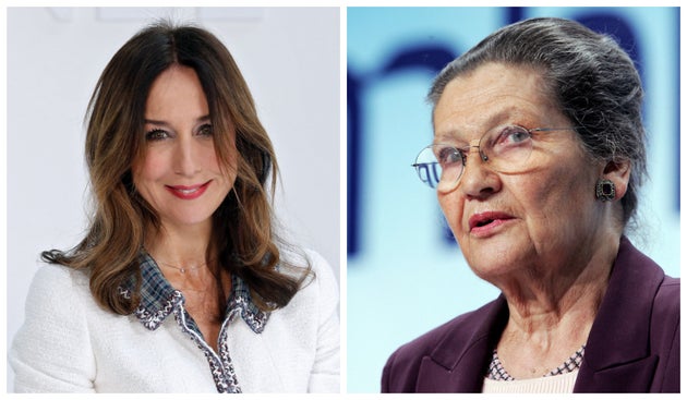 A gauche : l'actrice lors du défilé Automne-Hiver de Chanel à Paris en mars 2020. A droite : Simone Veil...