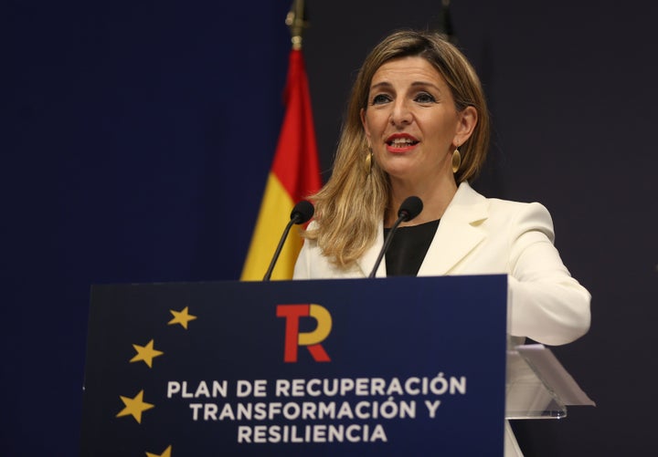 La vicepresidenta tercera y ministra de Trabajo y Economía Social, Yolanda Díaz, en una presentación del plan de recuperación.