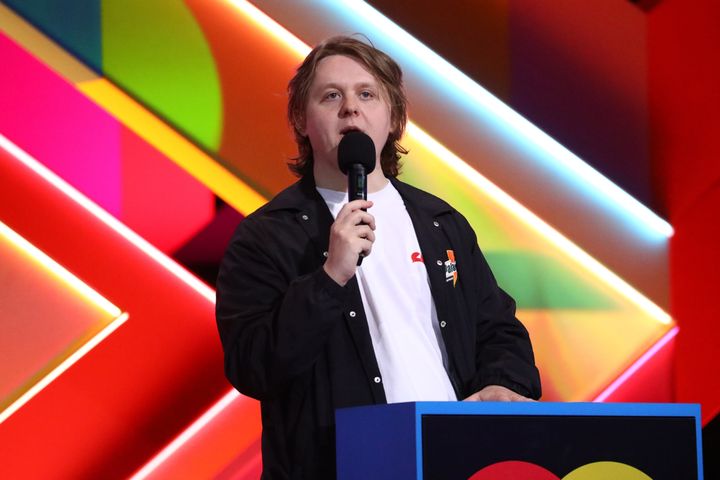 Lewis Capaldi on stage at the Brit Awards