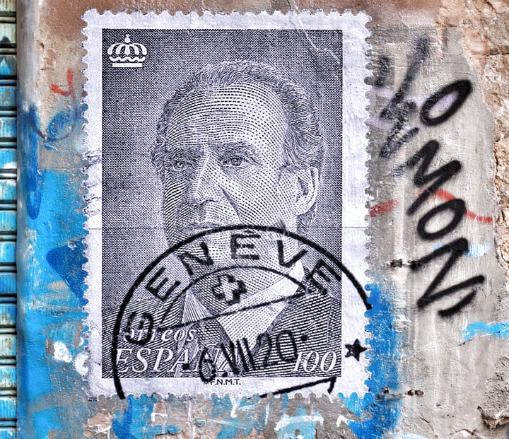 El sello matasellado del rey Juan Carlos I colocado en Palma de Mallorca.