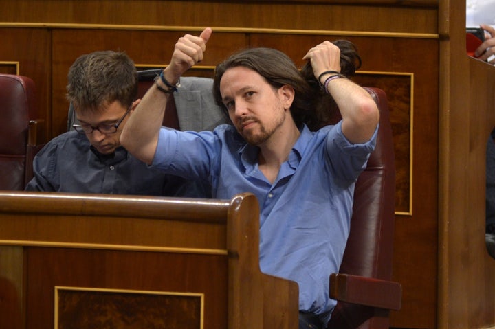 Pablo Iglesias durante la sesión de investidura en el Congreso en agosto de 2016.