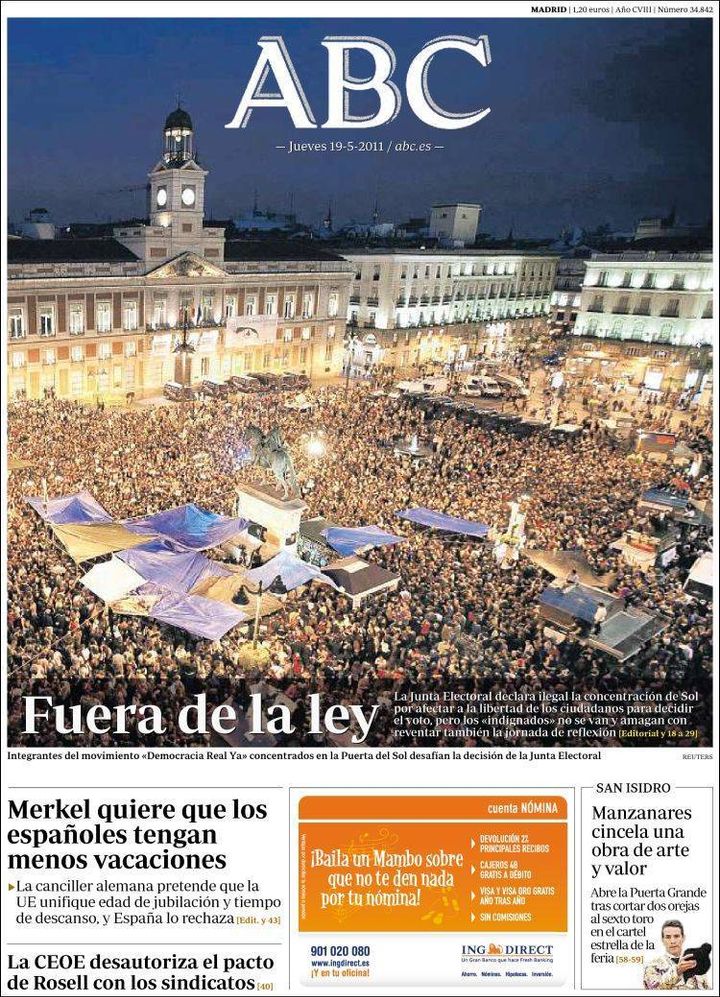 Portada de 'ABC' del 19 de mayo de 2011, que retrataba una abarrotada plaza de la Puerta del Sol