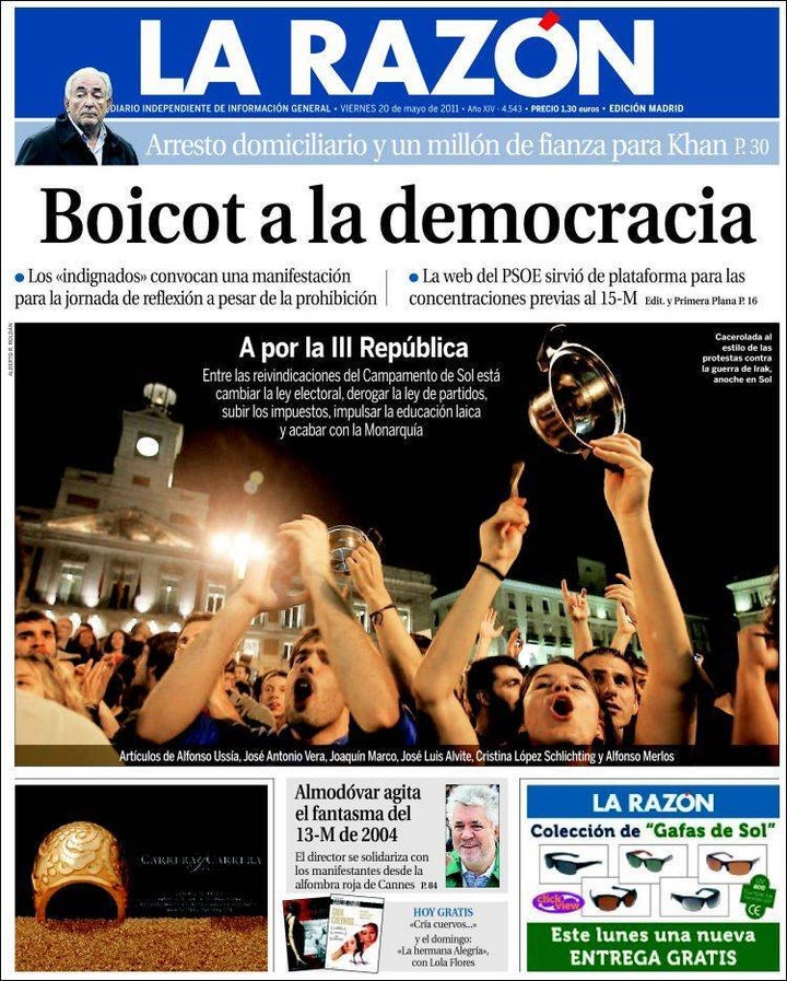 Portada de 'La Razón' del 20 de mayo de 2011