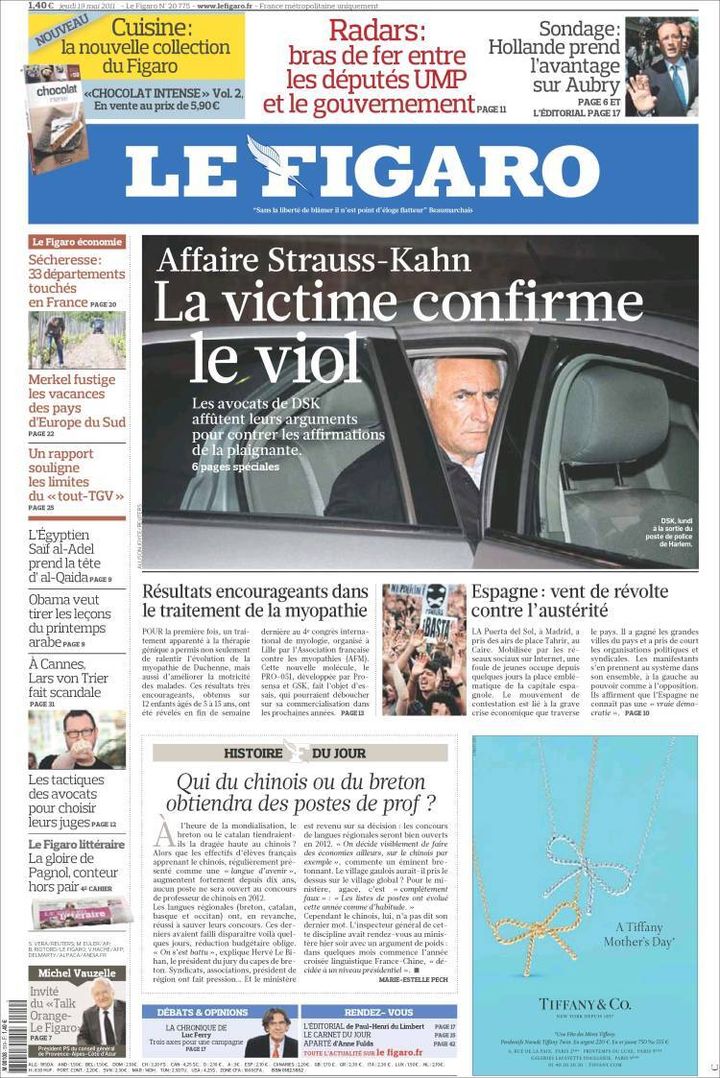 Portada del diario francés 'Le Figaro', que recoge en una imagen secundaria un detalle de una manifestación del 15-M