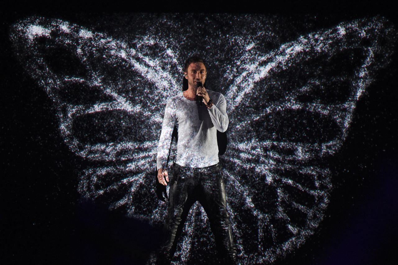 Måns Zelmerlöw on stage at the Eurovision final in 2015