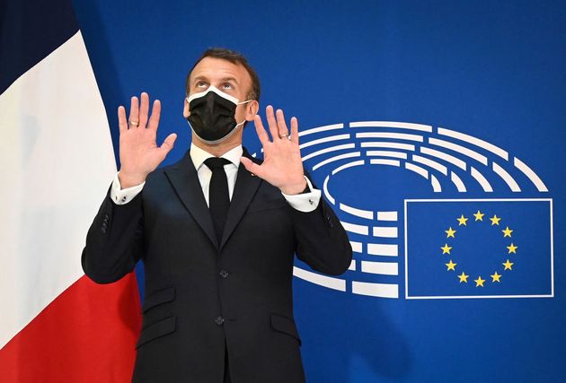 Le président Emmanuel Macron lors de la Journée de l'Europe 2021 durant laquelle a été lancée la Conférence sur l'avenir de l'Europe, le 9 mai 2021 au Parlement européen à Strasbourg. (Photo by FREDERICK FLORIN/AFP via Getty Images)