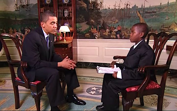 Damon Weaver, 11, quizzes President Obama in 2009.