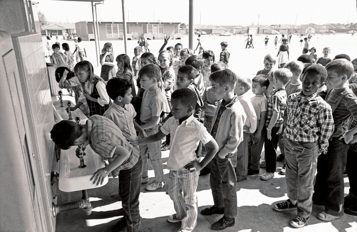 Part of a photo essay on school desegregation, following the Supreme Court decision in Brown v. Board of Education in 1954. These are students in 1970 at Leapwood Elementary School in Carson, California, which was fully integrated at that time.