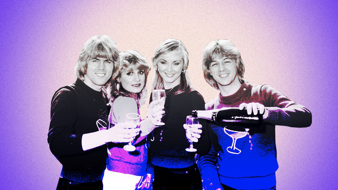 Former Eurovision winners Bucks Fizz celebrating their 1981 win