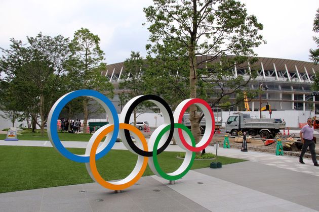 Stade où se dérouleront les cérémonies d'ouverture et de clôture des jeux olympiques de Tokyo 2020 en cours de travaux de finitions