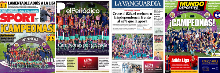 Portadas de los distintos diarios con la Champions femenina como protagonista.