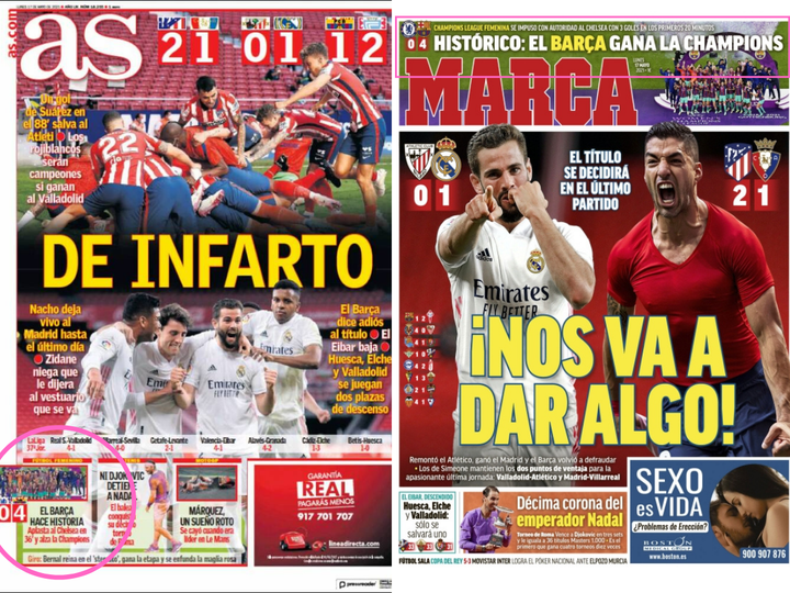 Portadas de 'As' y 'Marca' el lunes de 17 de mayo.