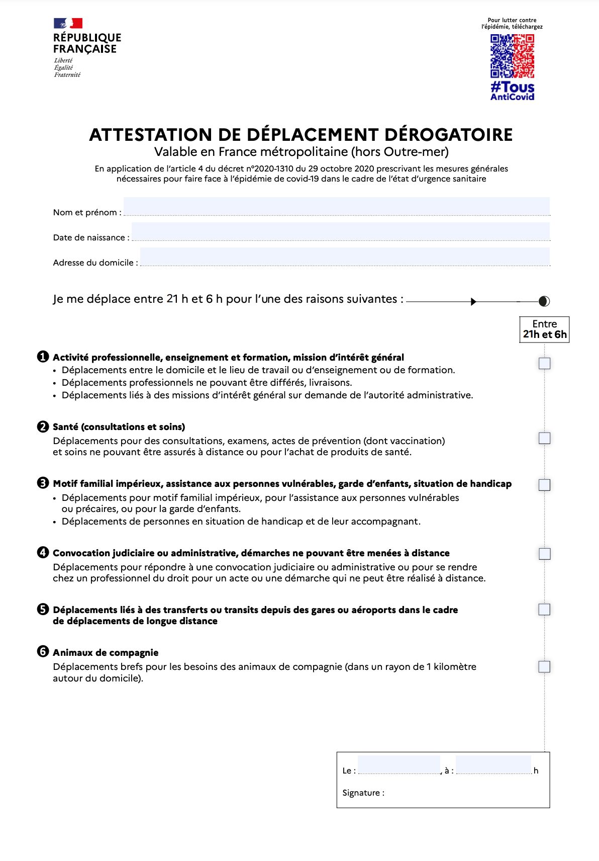 Couvre-feu à 21h: Voici La Nouvelle Attestation De Déplacement - CultActu