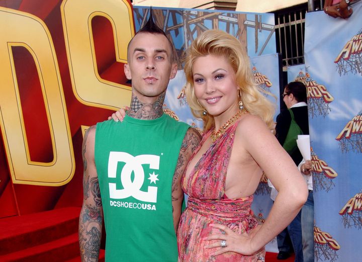 Barker and Shanna Moakler attend the 2005 MTV Movie Awards.