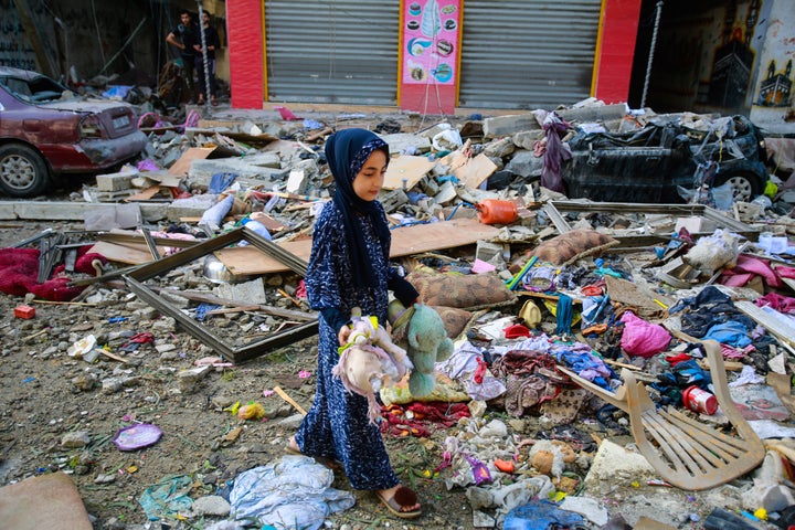 A Palestinian girl in Gaza in the aftermath of an Israeli airstrike.