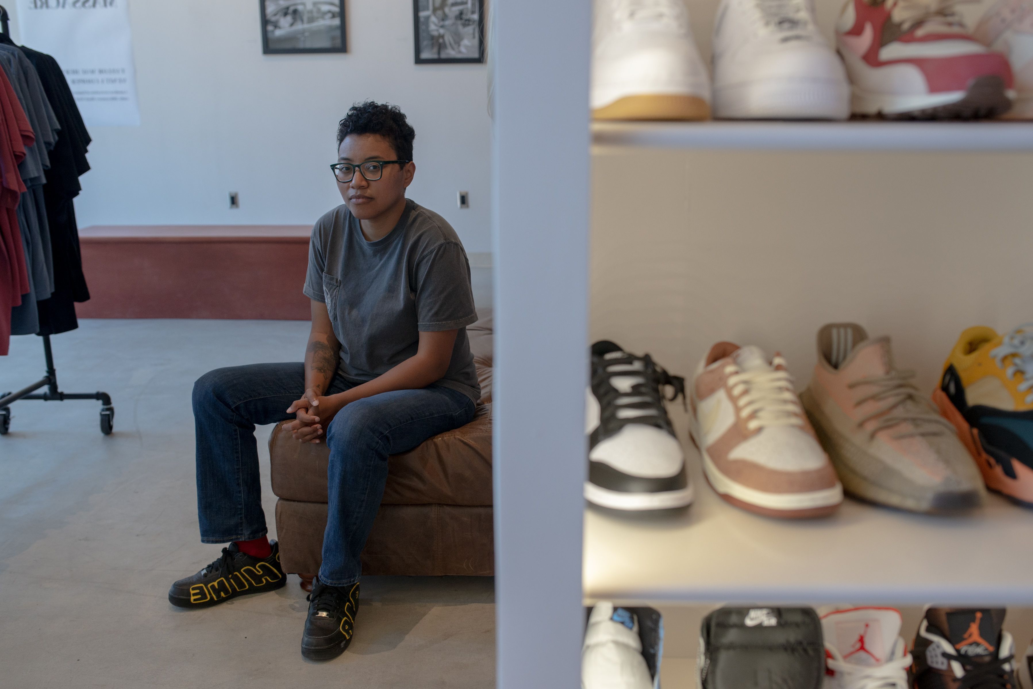 Venita Cooper poses in her store Silhouette, a high-end sneaker spot in the heart of Greenwood.