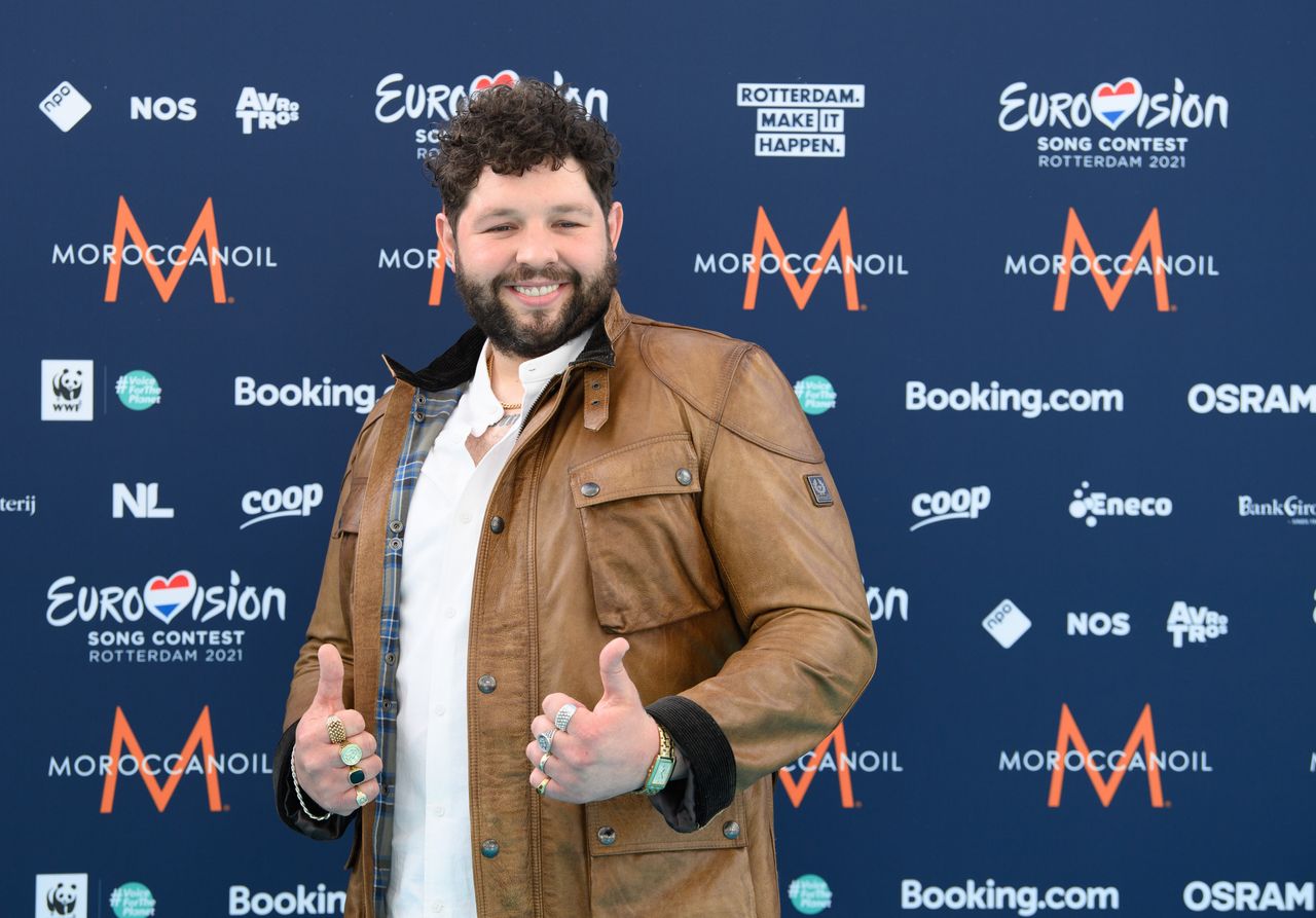 James posing for photographers on this year's Eurovision opening night celebration