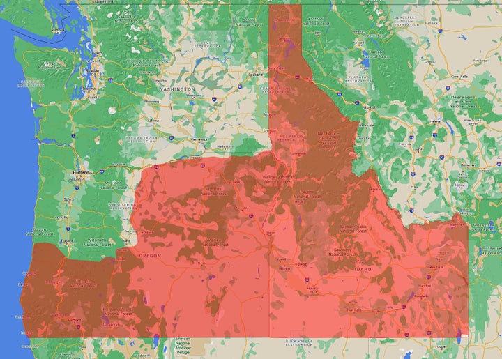 A map generally depicting "Greater Idaho" shows what the borders would look like if some of Oregon's counties were to join.