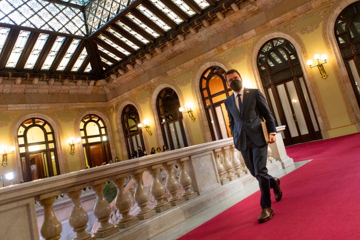 Pere Aragonès, candidato de ERC a la presidencia de la Generalitat, este viernes, en el Parlament.